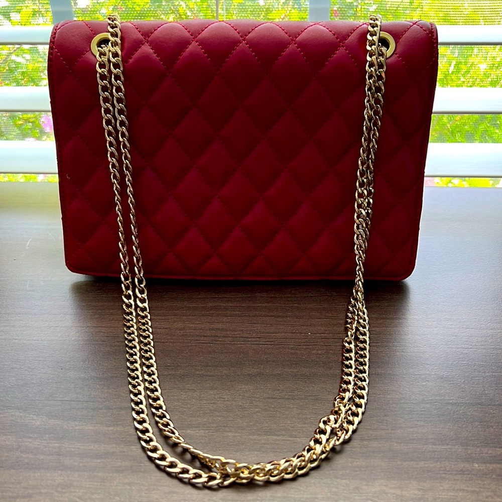 Like new Brooks Brothers red quilted leather chain adjust crossbody/shoulder bag